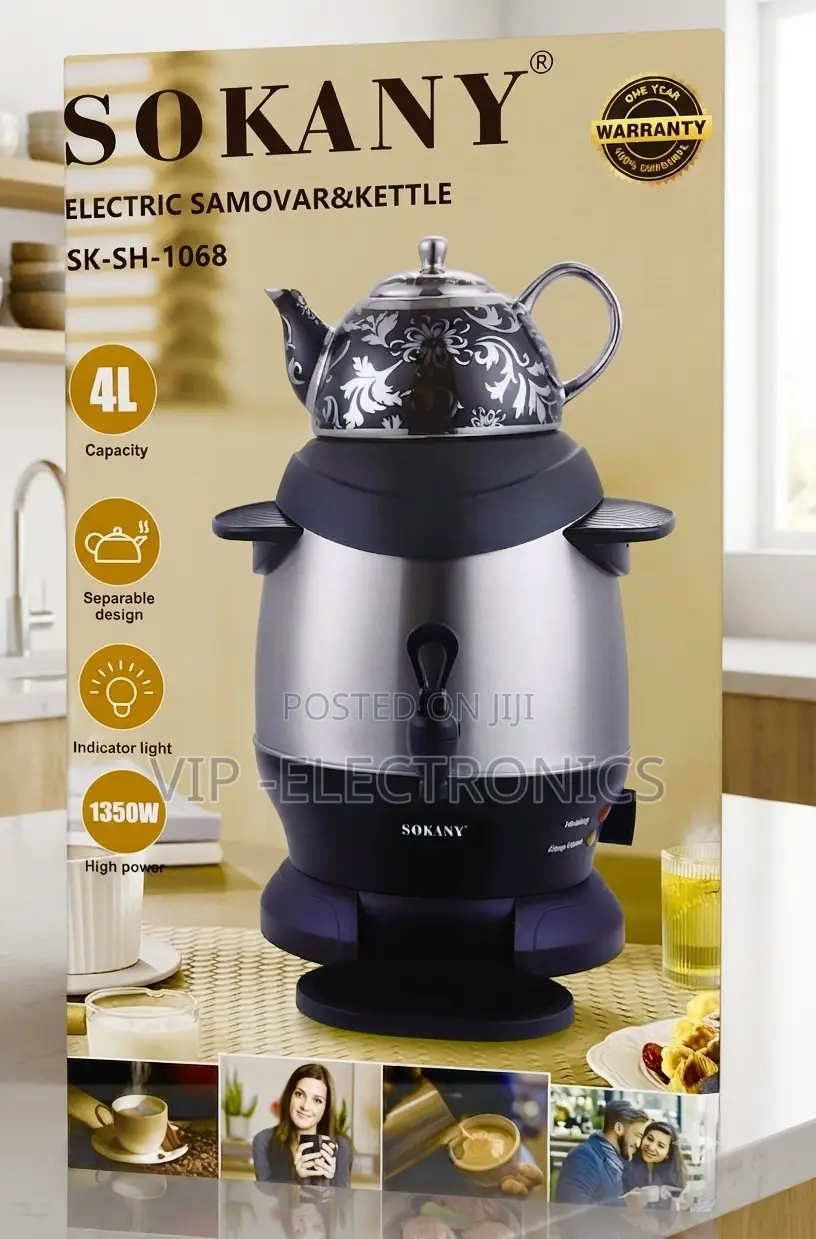 SOKANY Electric Samovar Kettle – 1350W, 4L Capacity