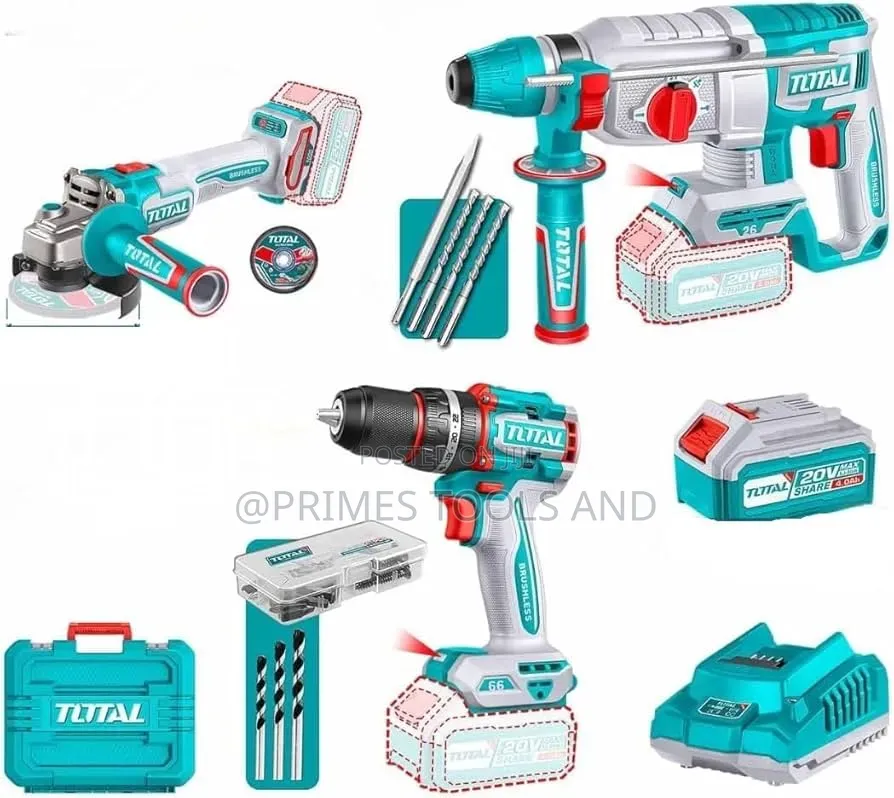 TOTAL 20V Cordless Power Tool Combo Kit Rotary Hammer Impact
