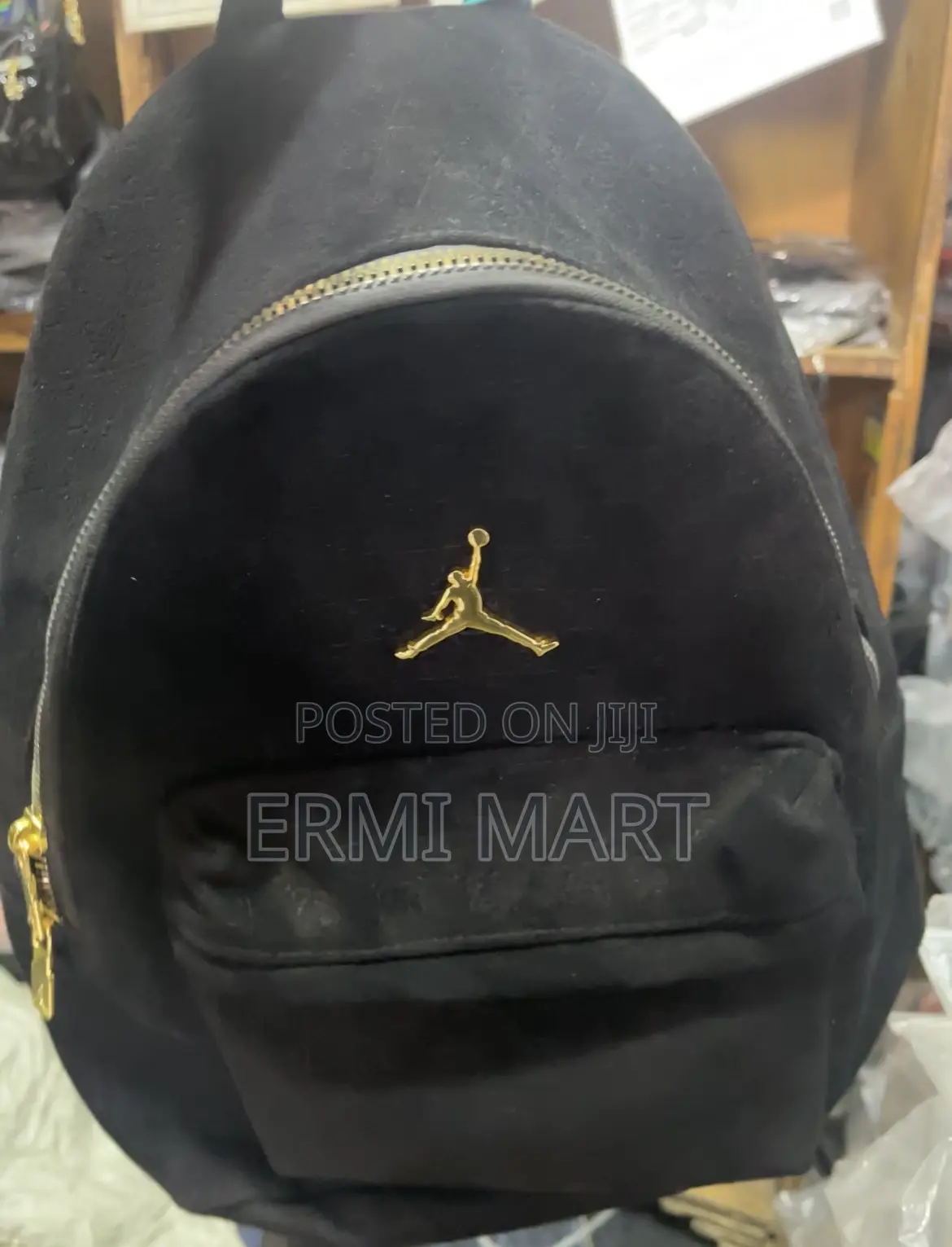 Jordan Black Suede Backpack – Golden Logo