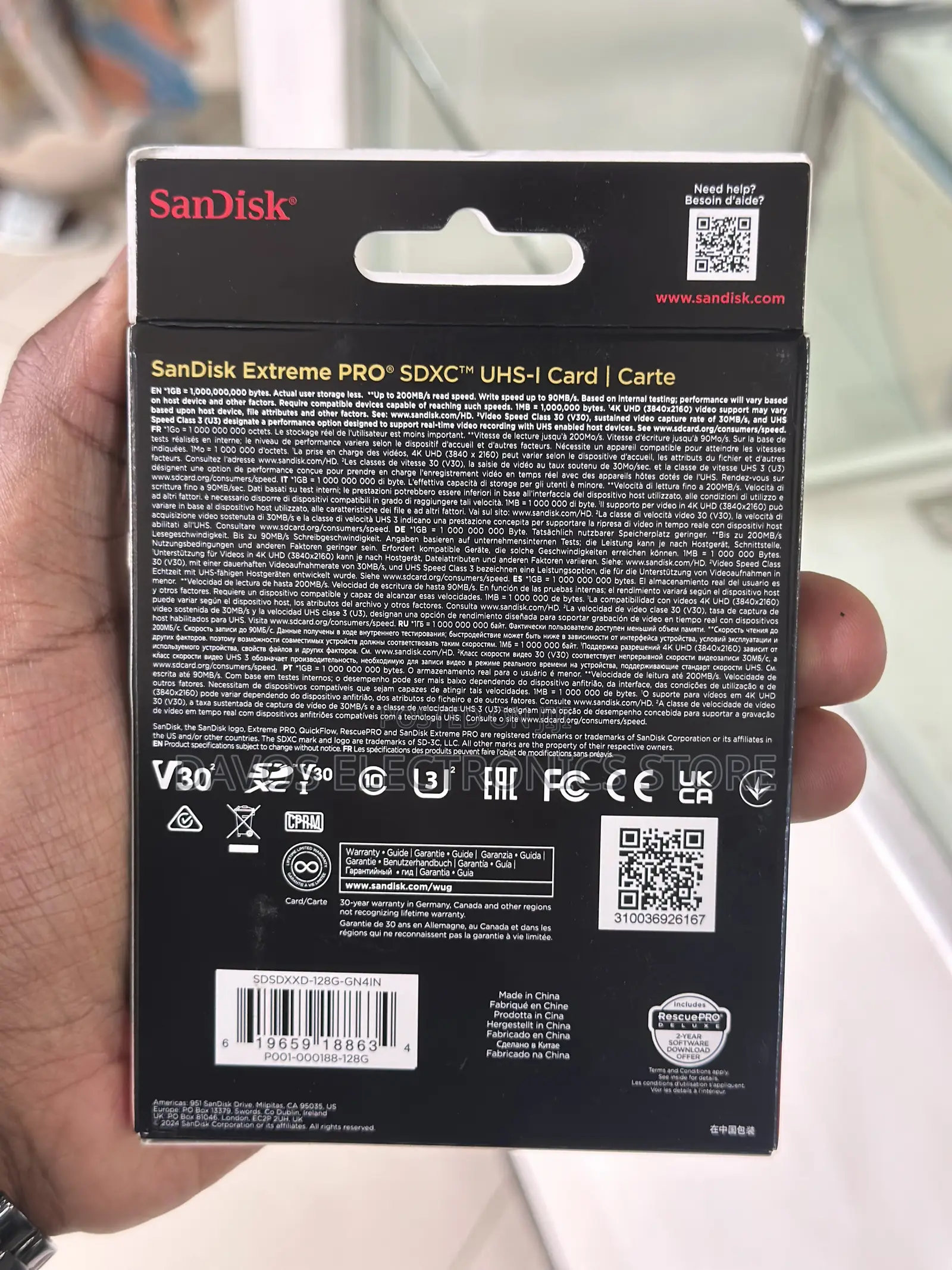 Original SanDisk 128GB Extreme PRO UHS-I SDXC Memory Card 200MB