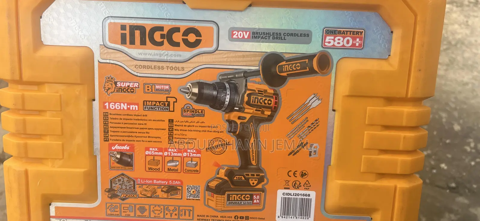 Ingco Chargble Impact Drill Brushless 166n5Am 2 Battry