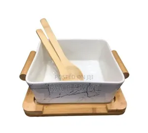 Ceramic Bowl With Bamboo Base
