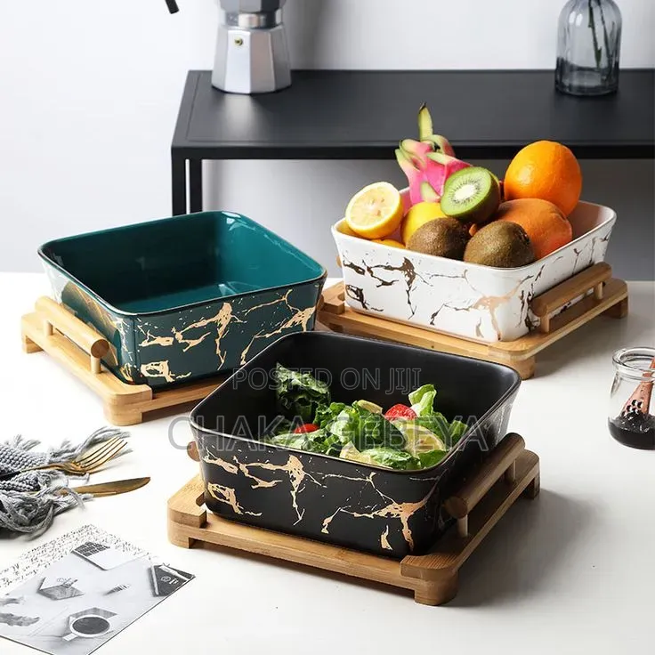 Ceramic Bowl Set With Bamboo Base – 2 Bowls + 2 Spoons + Stand
