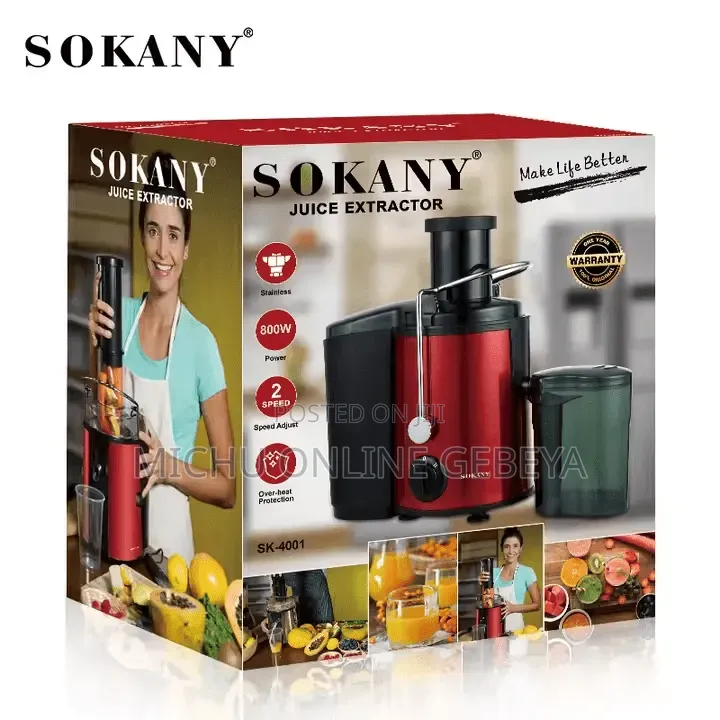 Sokany Juice Extractor አፕል፣ ስትሮበሪ፣ ብርቱካን፣ አናናስ ወዘተ ይፈጫል/Free Delivery