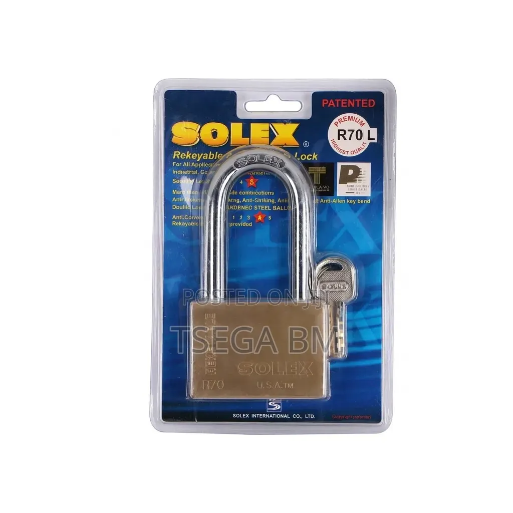 SOLEX R70 Heavy Duty Long Shackle Brass Padlock