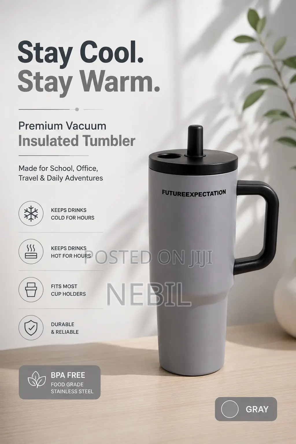 FutureSip Stainless Steel Insulated Water Bottle With Handle Straw
