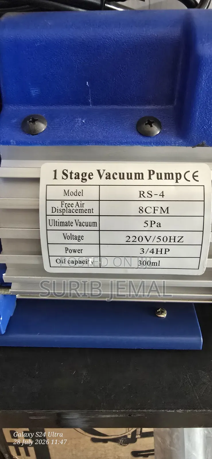RS-4 Model Single-Stage Vacuum Pump. 4hp 300ml