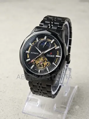 Lexros Men's Automatic Watch All-Black Design With a Skeleton