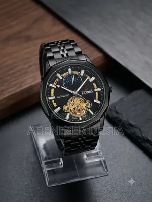 Lexros Men's Automatic Watch All-Black Design With a Skeleton