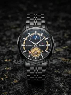Lexros Men's Automatic Watch All-Black Design With a Skeleton