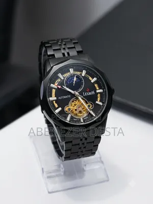 Lexros Men's Automatic Watch All-Black Design With a Skeleton