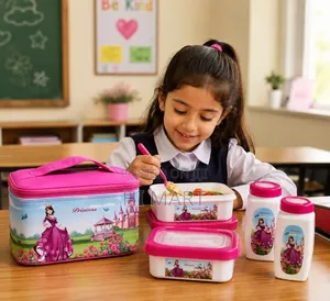 4pcs Top Quality Princess Lunch Box(with 2 Water Bottles)