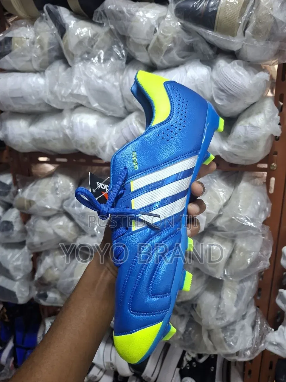 Adidas Soccer Cleats, Blue/Light Green