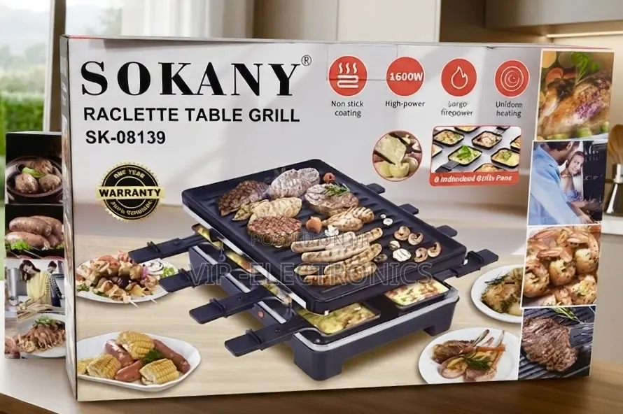SOKANY Raclette Table Grill – 1600W Non-Stick Electric Grill With 8
