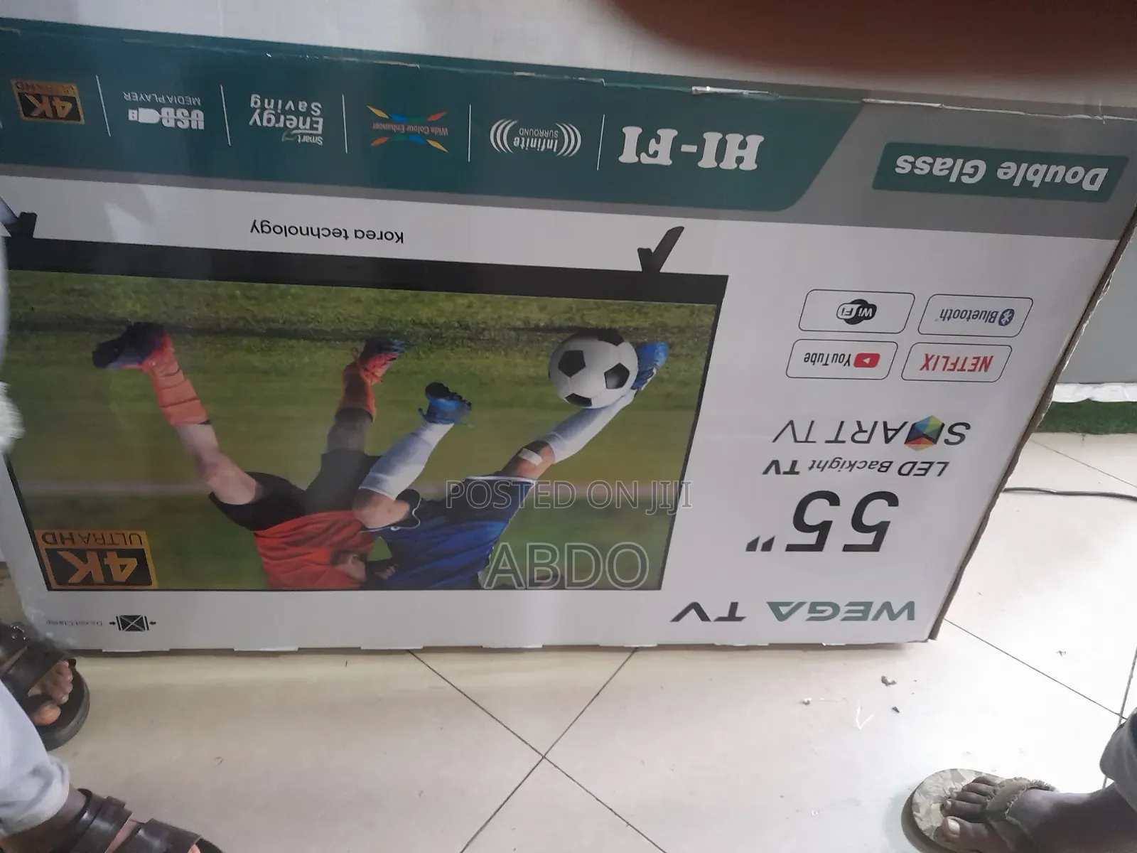 Wega Smart Led TV 55 Inch Andraid Doubel Gelass Secrin 2026