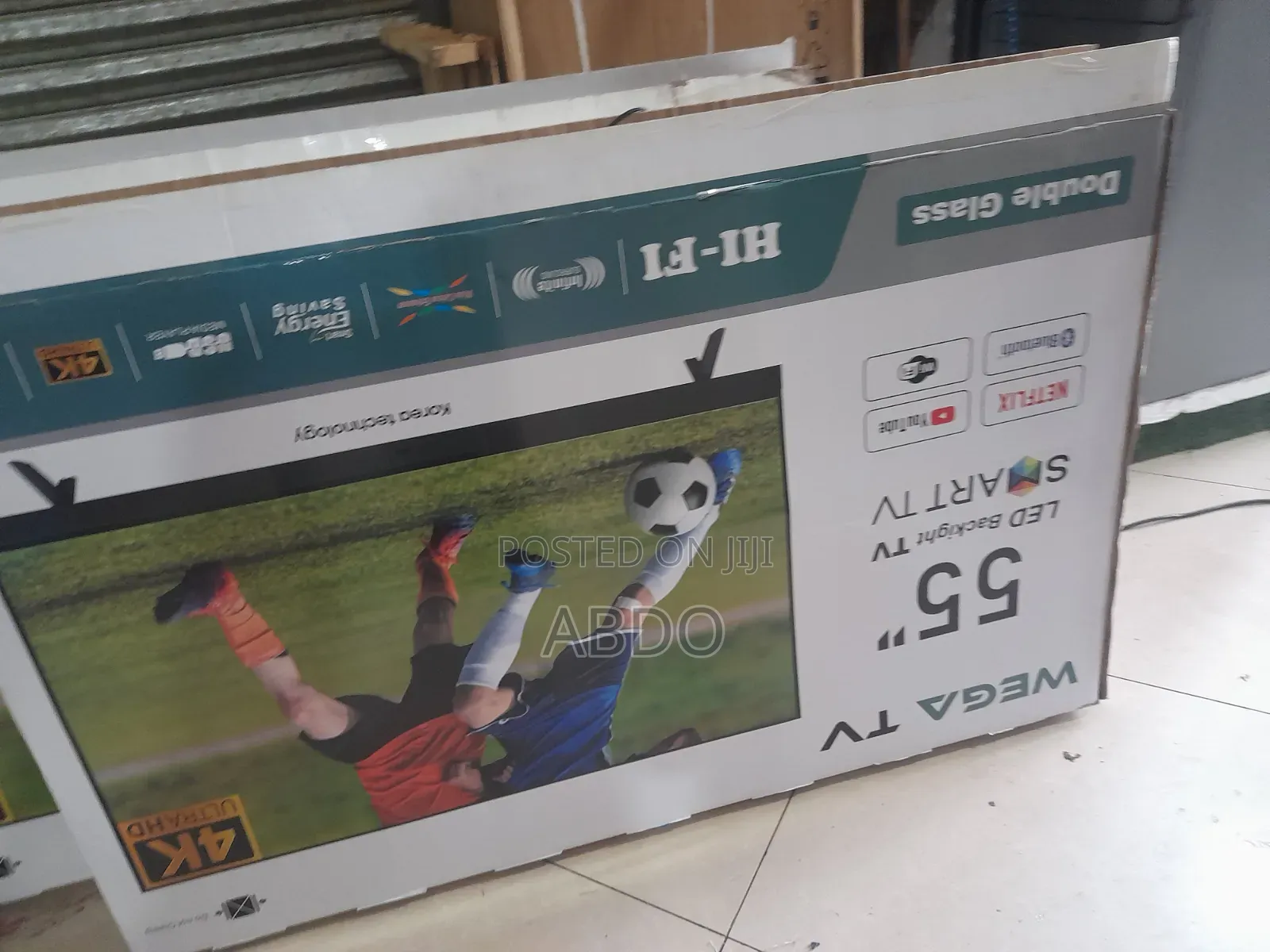 Wega Smart Led TV 55 Inch Andraid Doubel Gelass Secrin 2026