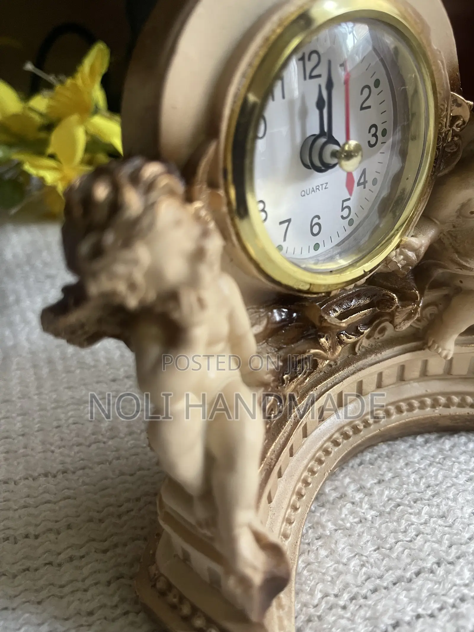 Decorative Gold Cream Cherub Table Clock