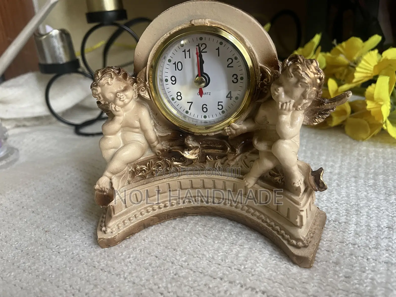 Decorative Gold Cream Cherub Table Clock
