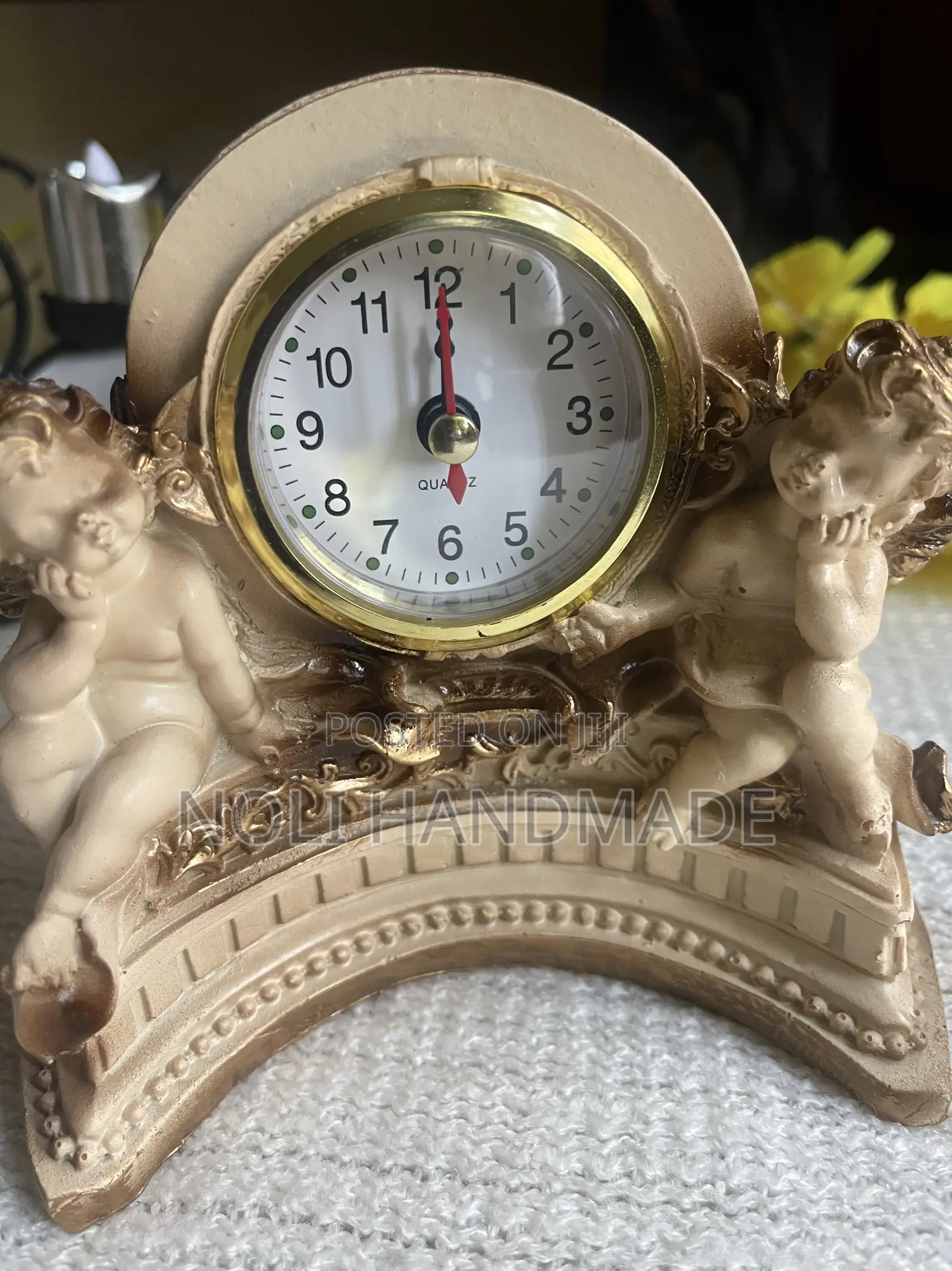 Decorative Gold Cream Cherub Table Clock