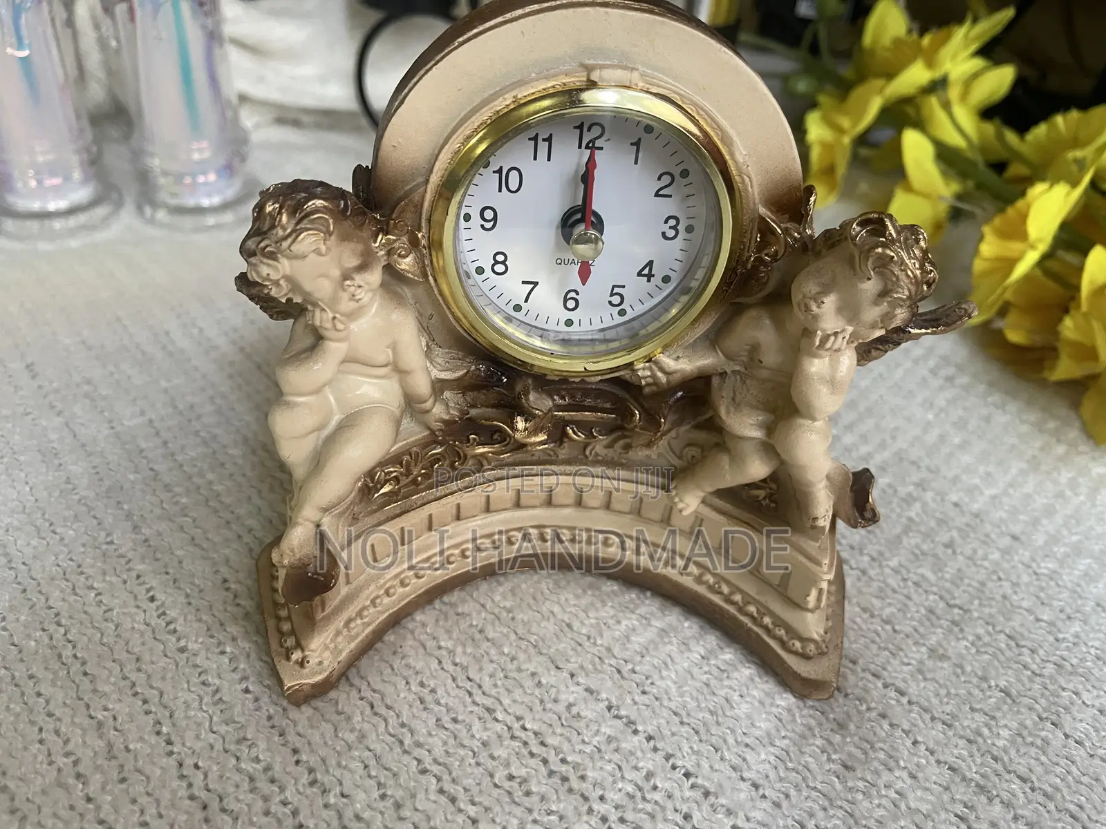 Decorative Gold Cream Cherub Table Clock