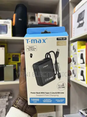 T-Max TPB-11 10000mAh Fast Charging Power Bank With Built-in Cables