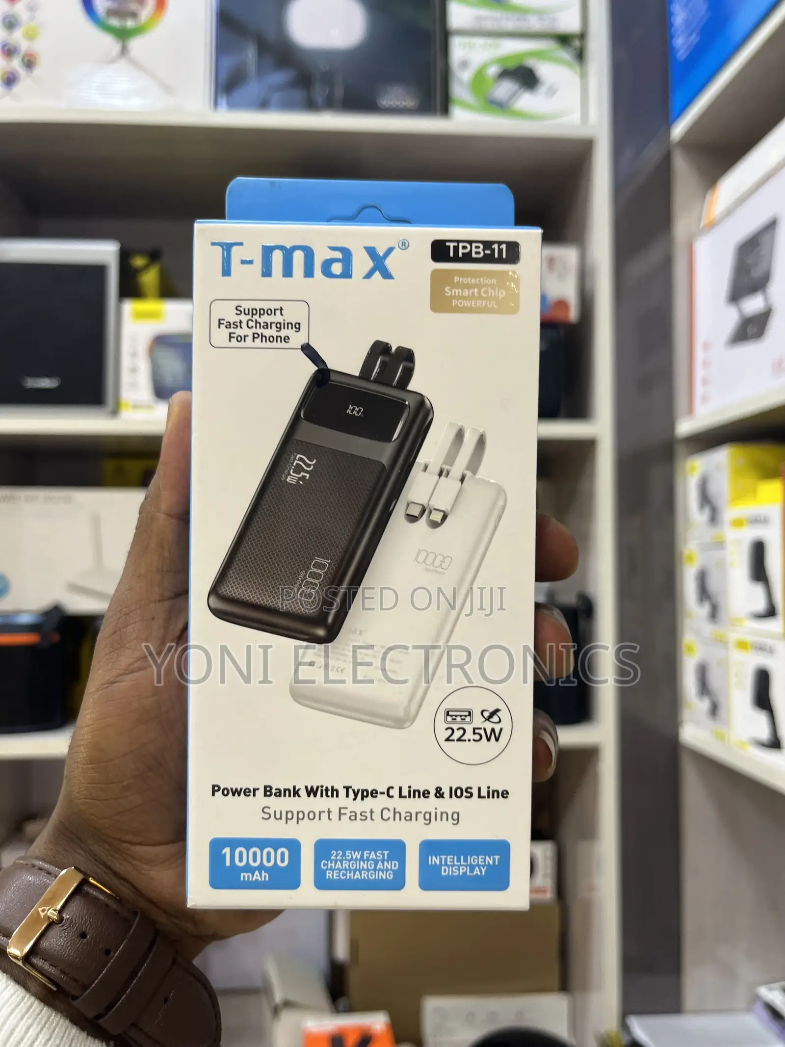 T-Max TPB-11 10000mAh Fast Charging Power Bank With Built-in Cables