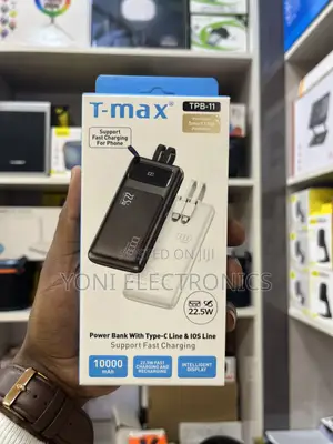 T-Max TPB-11 10000mAh Fast Charging Power Bank With Built-in Cables