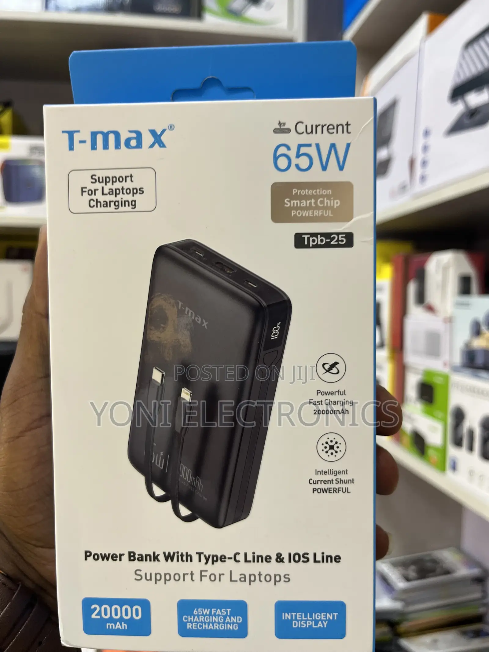 T-Max TPB-25 20000mAh 65W High-Power Fast Charging Laptop Power Bank