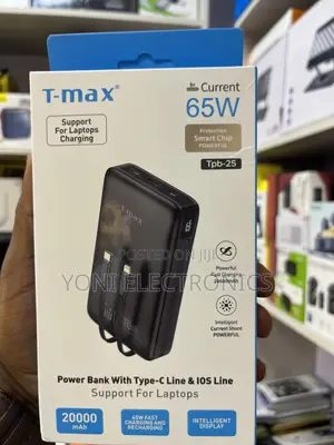 T-Max TPB-25 20000mAh 65W High-Power Fast Charging Laptop Power Bank