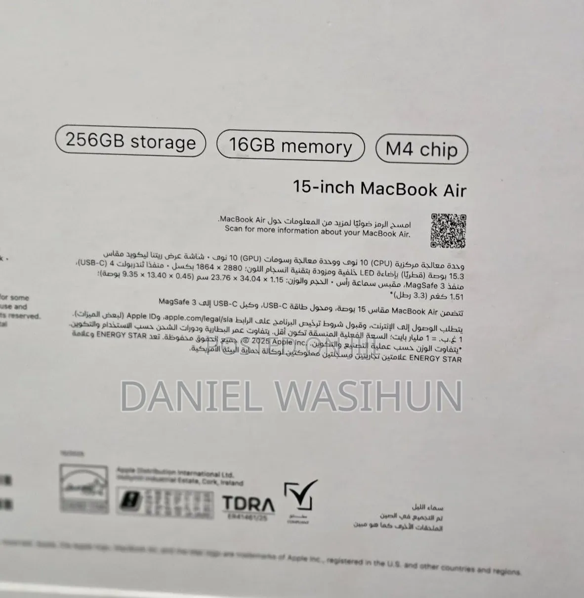 New Laptop Apple MacBook Air 2025 M4 16GB Apple M4 SSD 256GB