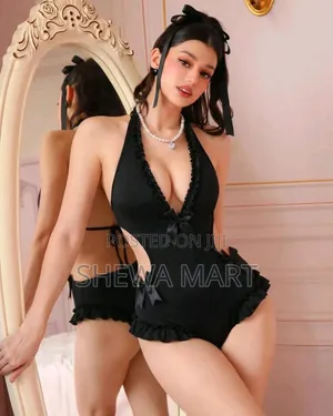 PetitDoll Women's Sweet Sexy Deep v Neck Ruffled Halter Tie Jumpsuit