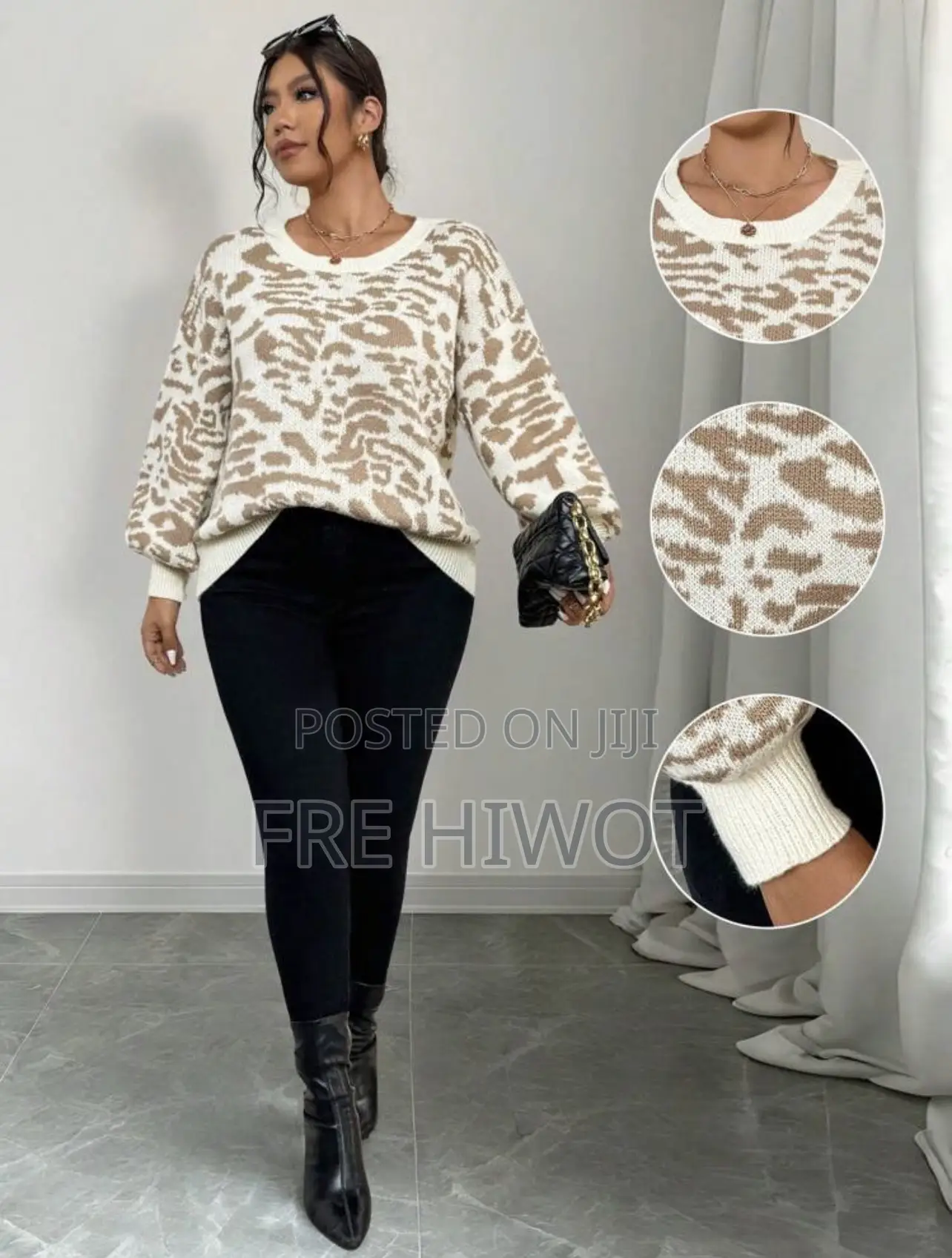 PlusSize Apricot Round Neck Lantern Sleeve Thick Warm Pullover Sweater