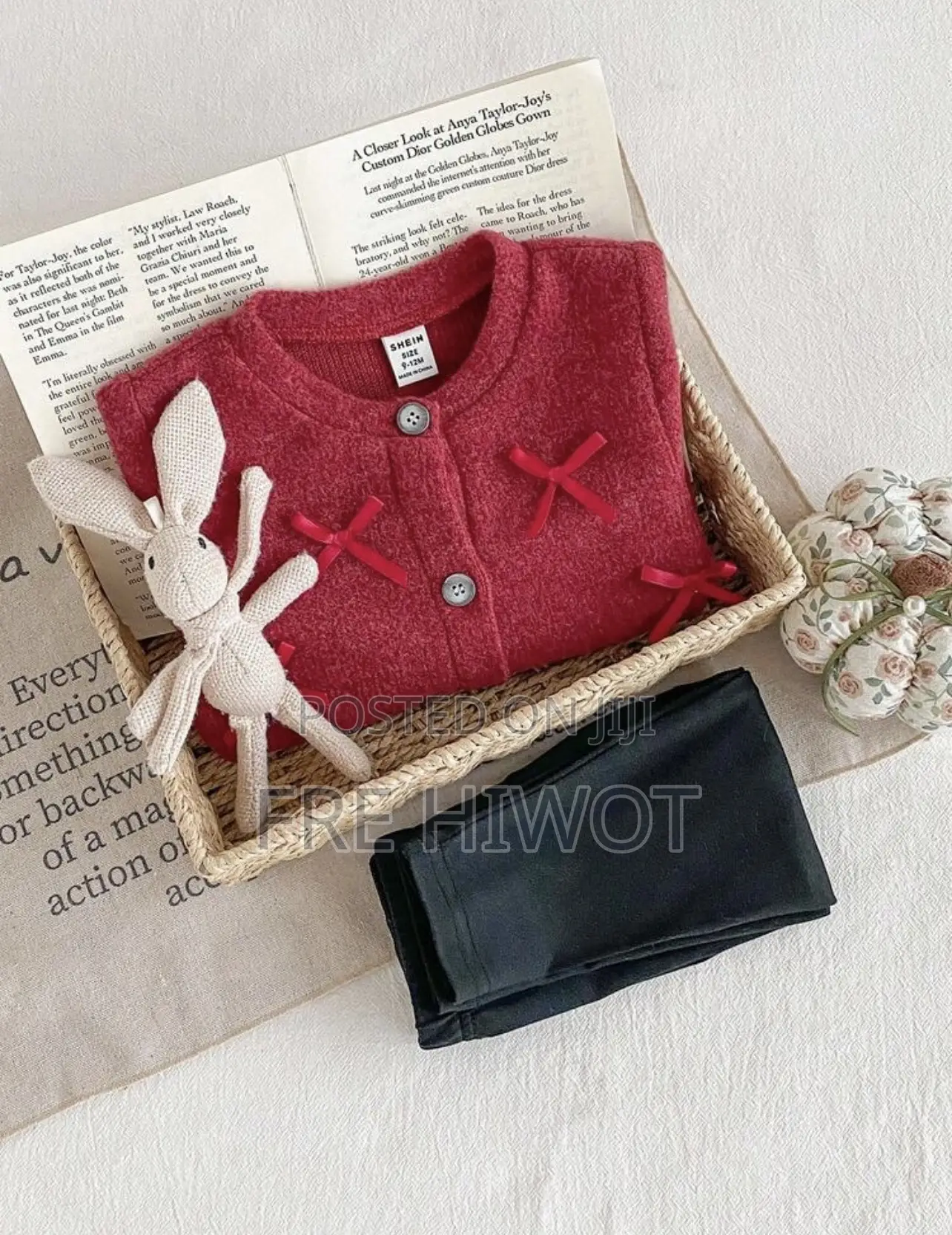 2pc BabyGirl Knitted Fuzzy Ribbed Bow Cardigan Jacket + Leggings Pants