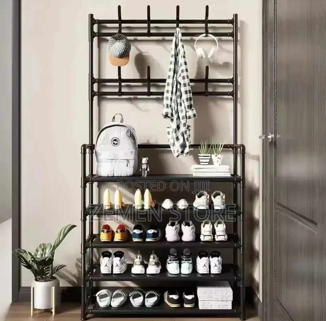 4-Tier Entryway Coat Rack Shoe Organizer Stand With 8 Hooks