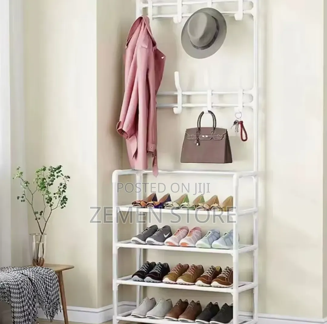 4-Tier Entryway Coat Rack Shoe Organizer Stand With 8 Hooks