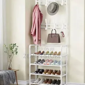 4-Tier Entryway Coat Rack Shoe Organizer Stand With 8 Hooks