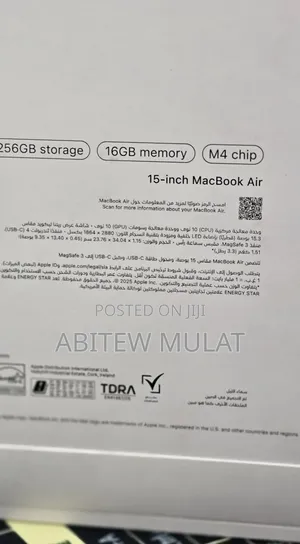 New Laptop Apple MacBook Air 2025 M4 16GB Apple M4 SSD 256GB