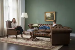 Chesterfield Leather 3 Seater + Mallory Wing Chair + Club Chair Sofa