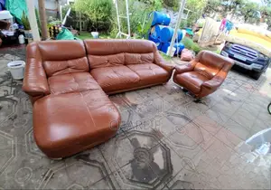 L Sofa Pure Leather Brown Color