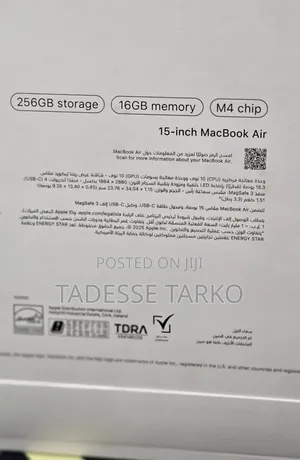 New Laptop Apple MacBook Air 2025 M4 16GB Apple M4 SSD 256GB