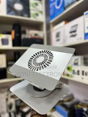 360-Degree Swivel Metal Laptop Stand With Built-in Cooling Fan