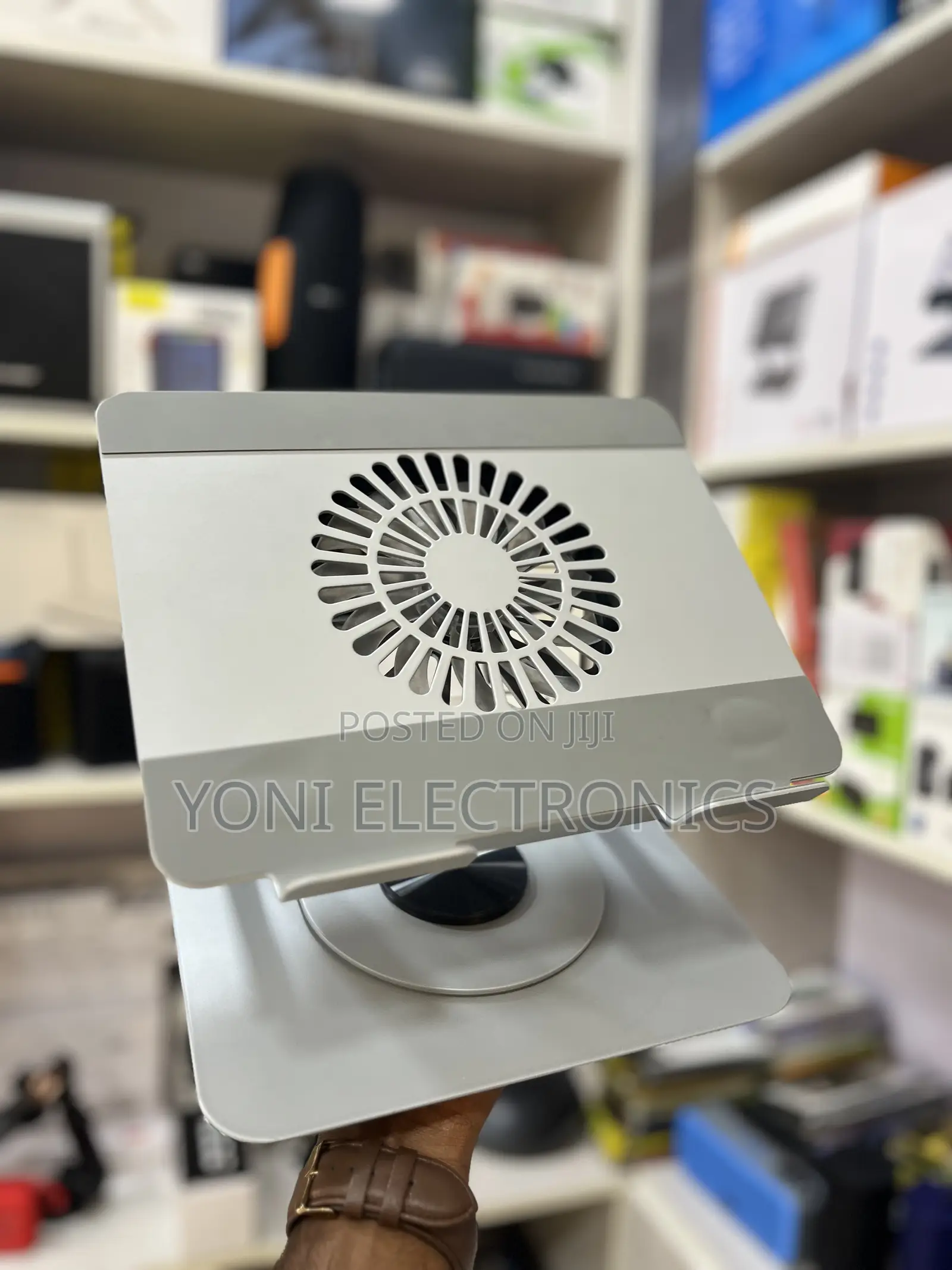 360-Degree Swivel Metal Laptop Stand With Built-in Cooling Fan