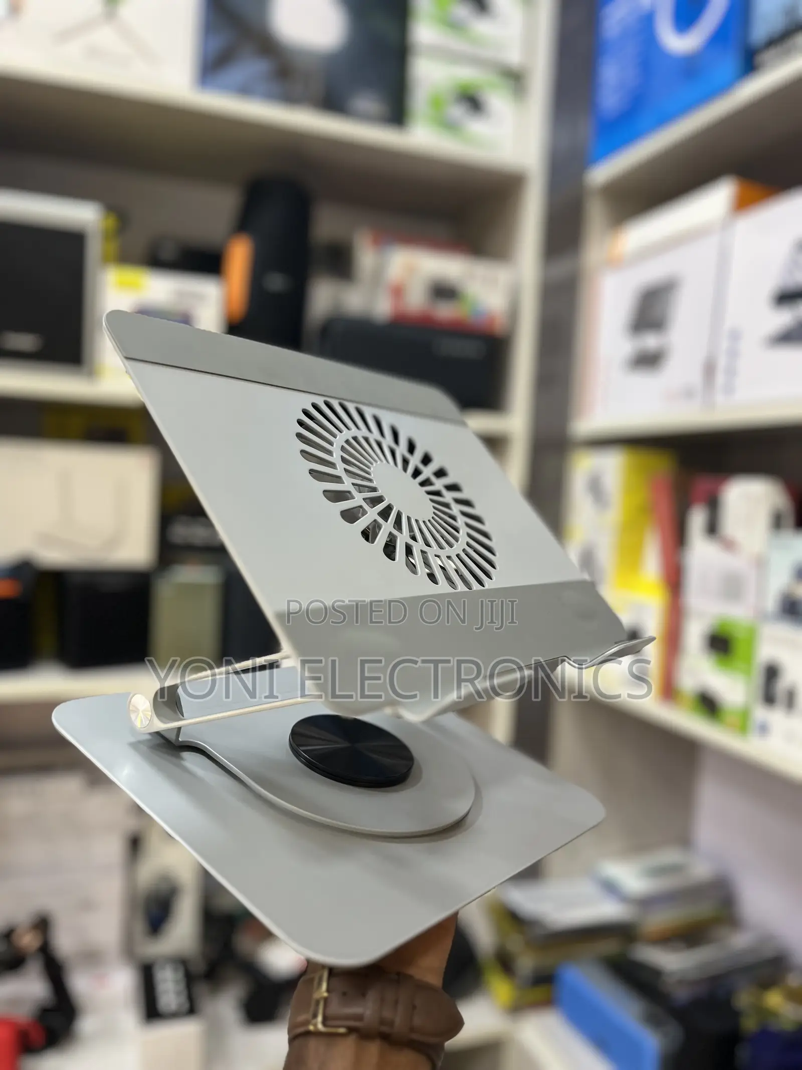 360-Degree Swivel Metal Laptop Stand With Built-in Cooling Fan