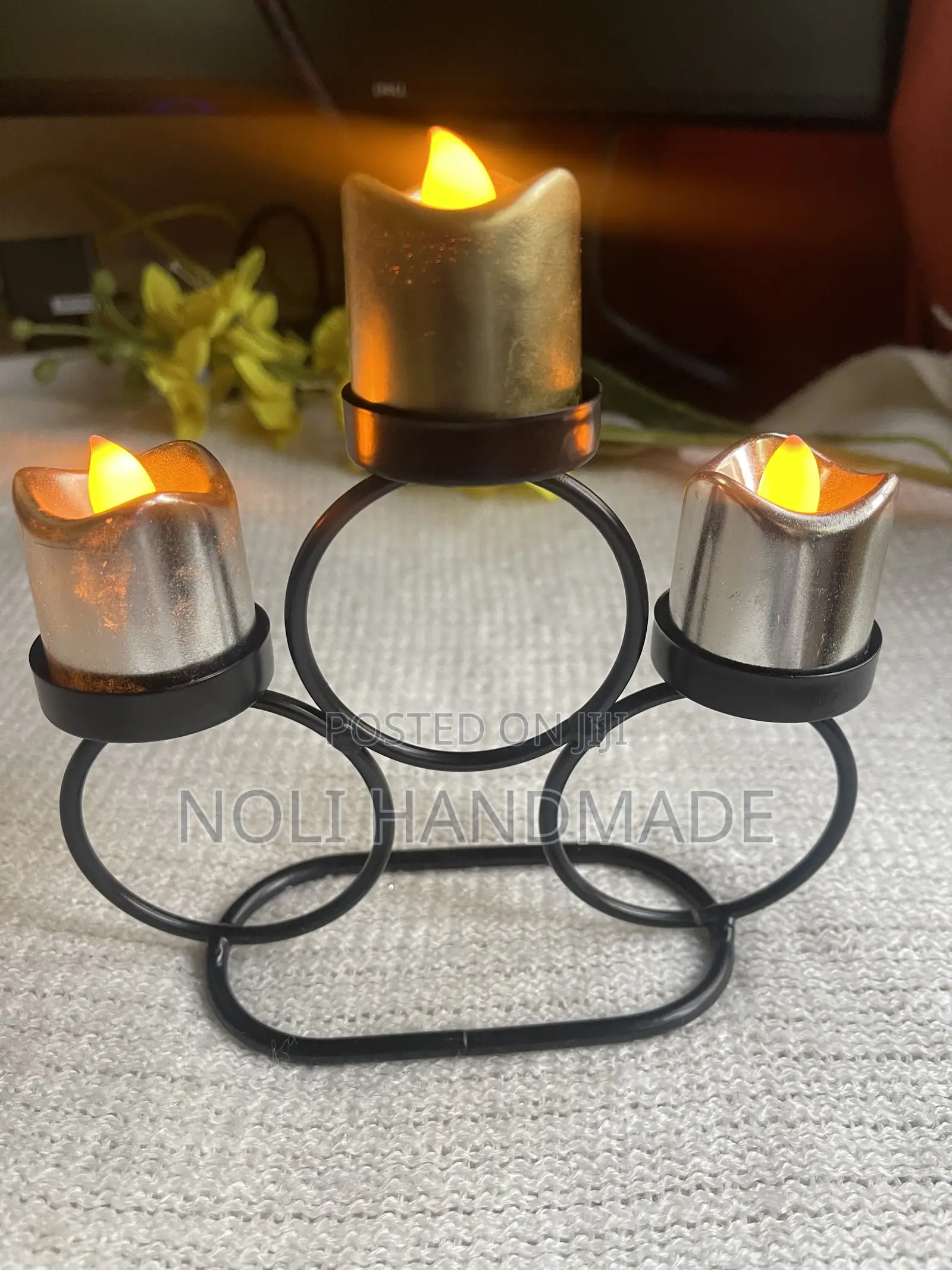 Modern Black Candle Stand With 3 Movable LED