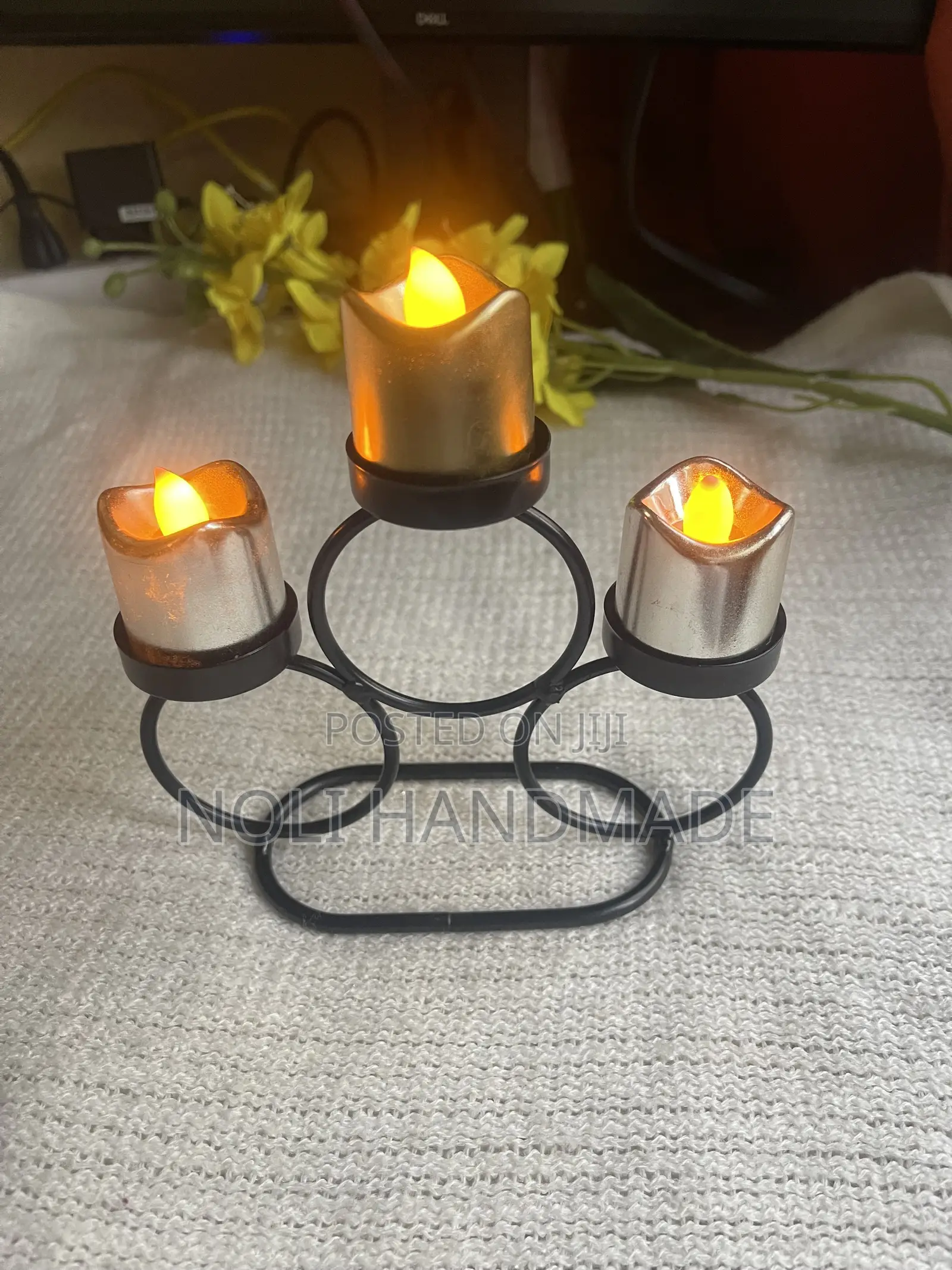 Modern Black Candle Stand With 3 Movable LED