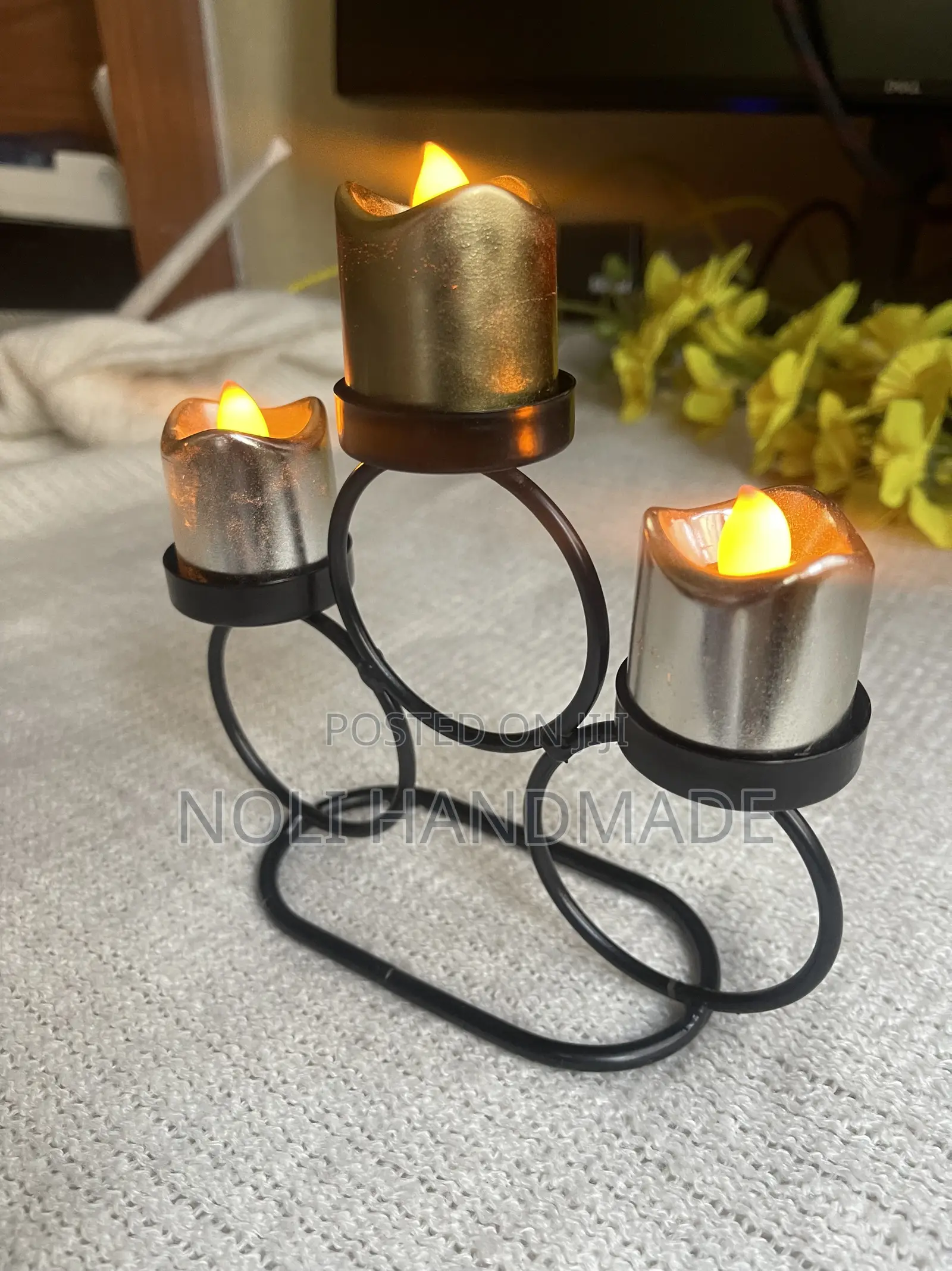 Modern Black Candle Stand With 3 Movable LED