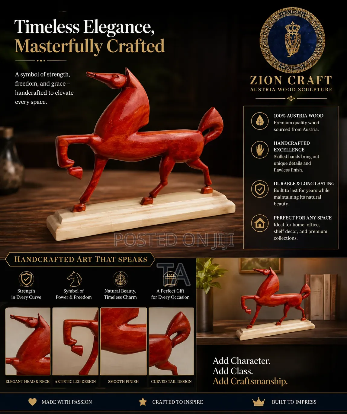 Handcrafted Wooden Horse Sculpture