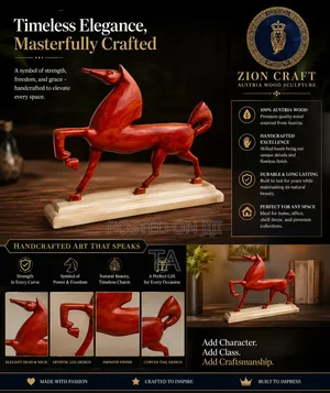 Handcrafted Wooden Horse Sculpture