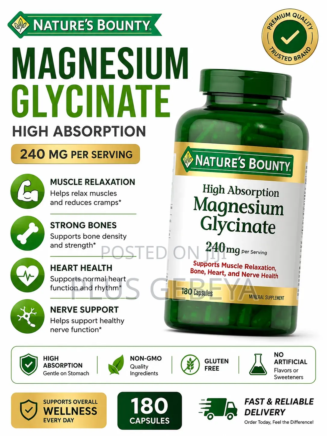 Nature's Bounty Magnesium Glycinate 240mg | 180 Capsules | Original