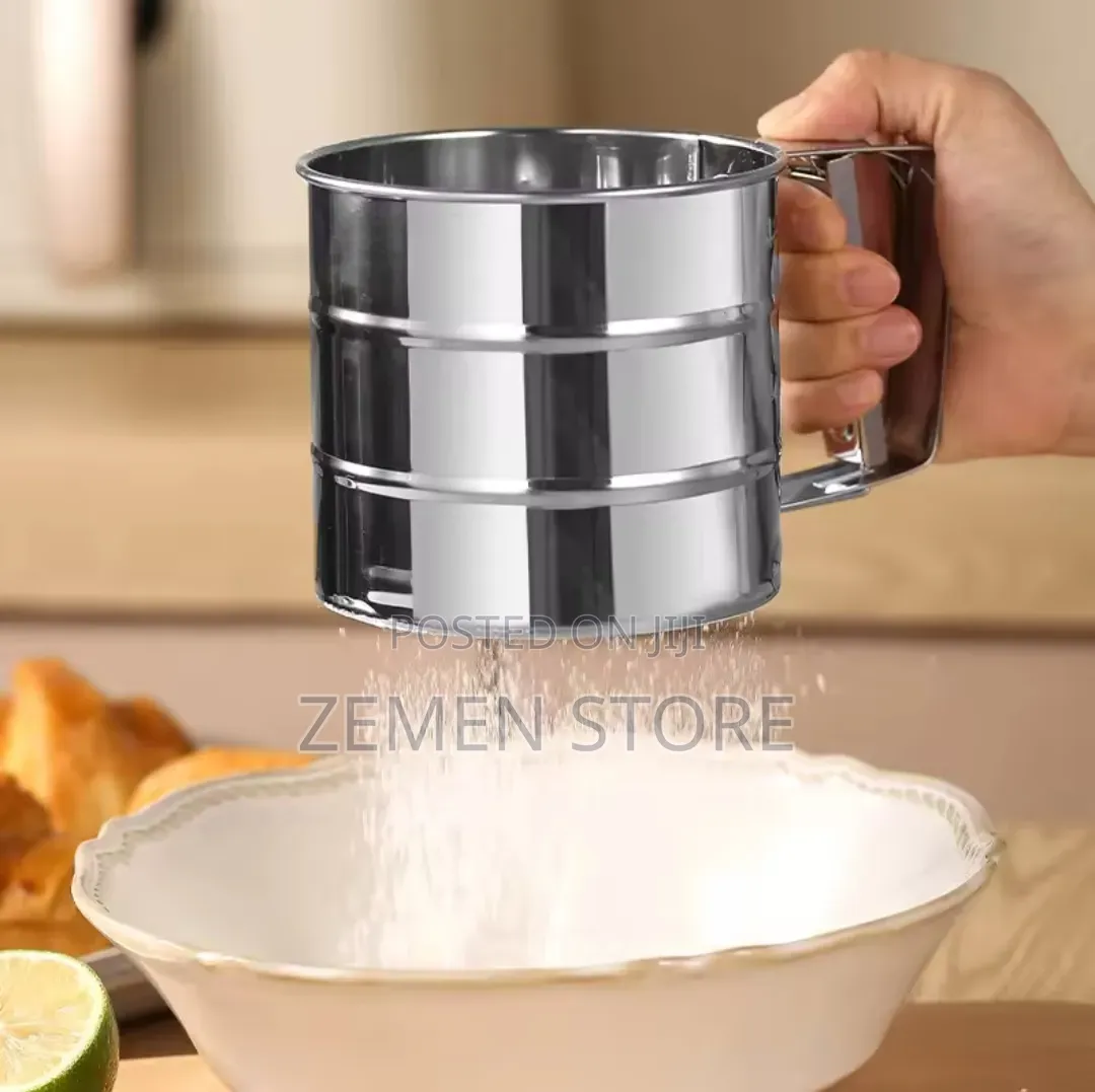 Stainless Steel Hand-Press Flour Sifter Cup – የዱቄት መንፊያ
